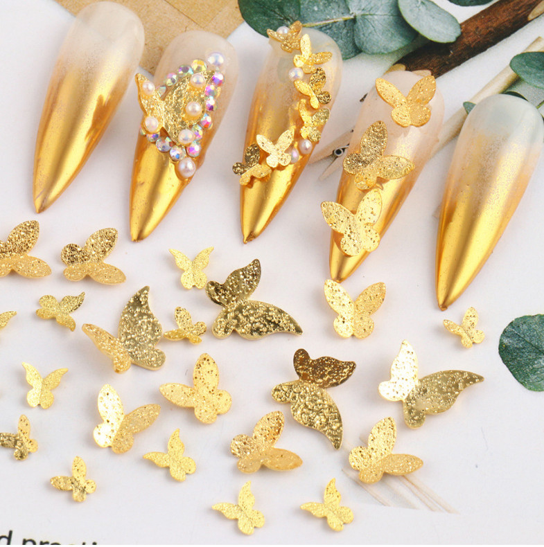 3D Glitter Metal Decals Gold Silver Alloy Butterfly Flakes Nail Art Decoration
