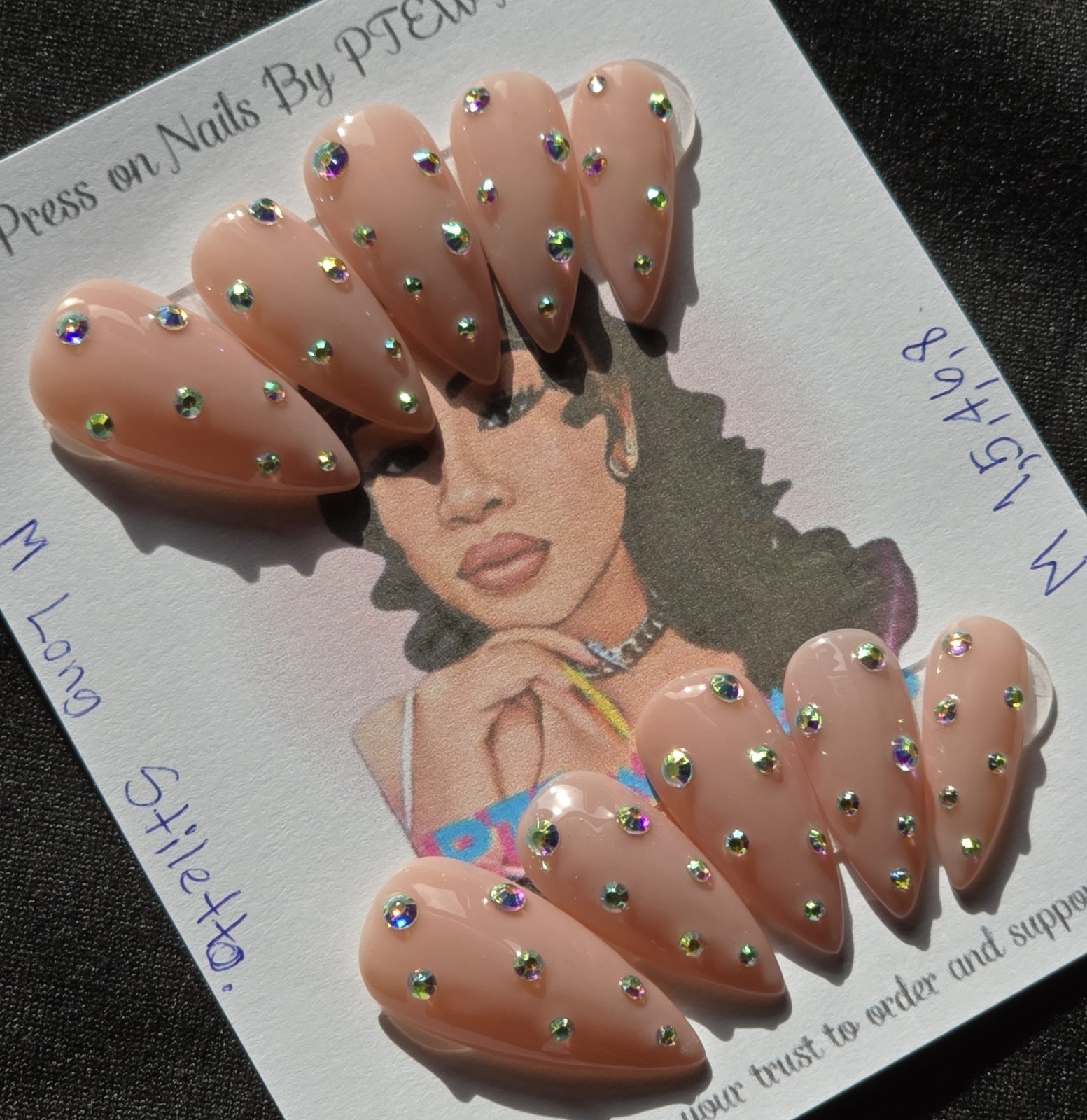Handmade Press On Nails,Blingz Lover,Medium Size 1,5,4,6,8 Medium Long Stiletto