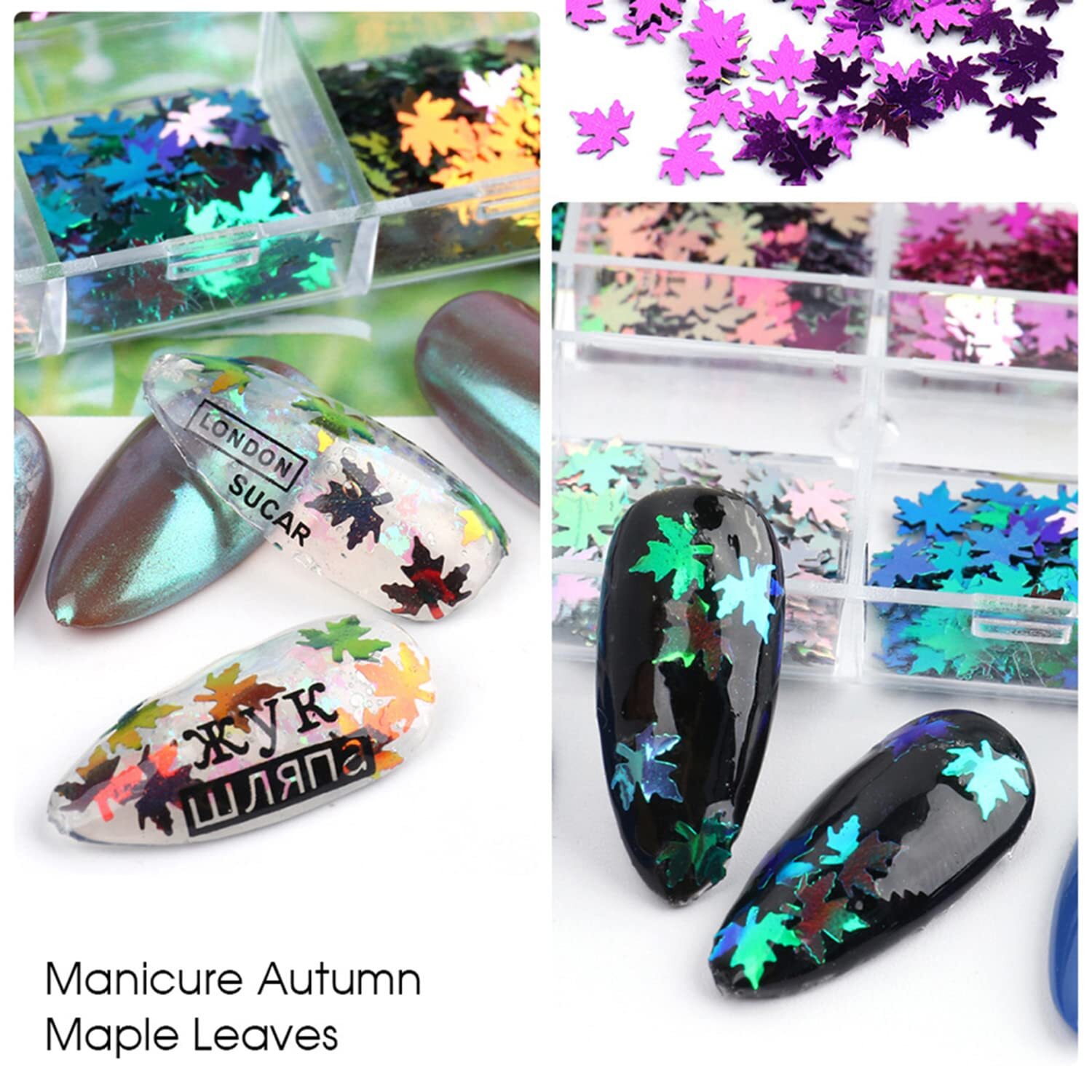 3D Fall Maple Leaf Glitter Nail Art Sequins for Women Girls Manicure Charms
