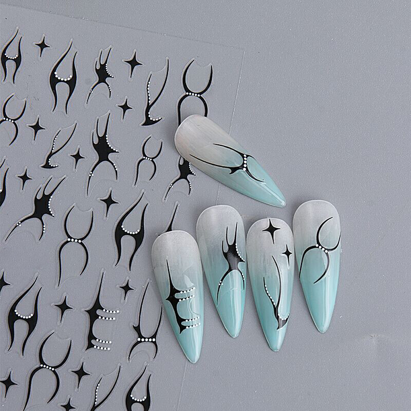 5 Colors Frame Stars Nail Sticker Flamma 4 Point Star Self Adhesive Nail Decal