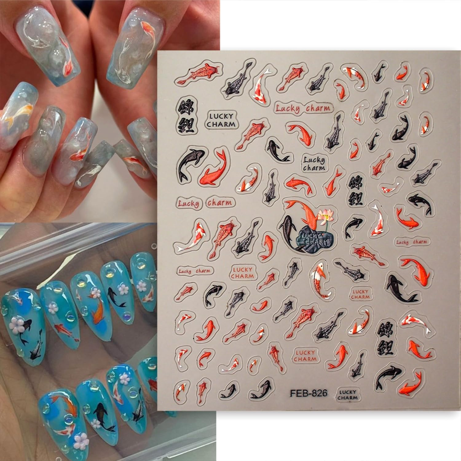 Spring Summer Nail Art Stickers 5D Embossed Nail Decals for Acrylic Nails Black