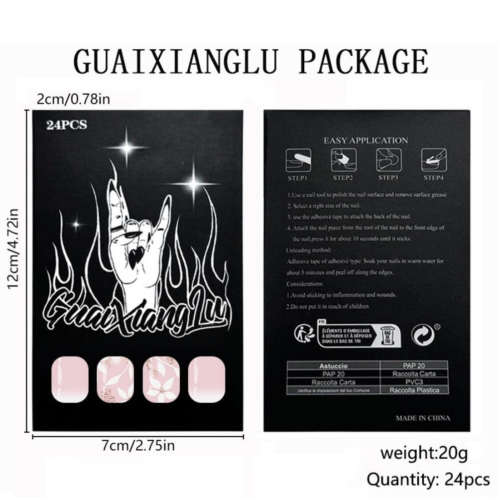 Flower Press on Nails Short Oval Fake Nails with Glitter Design Glossy Ombre