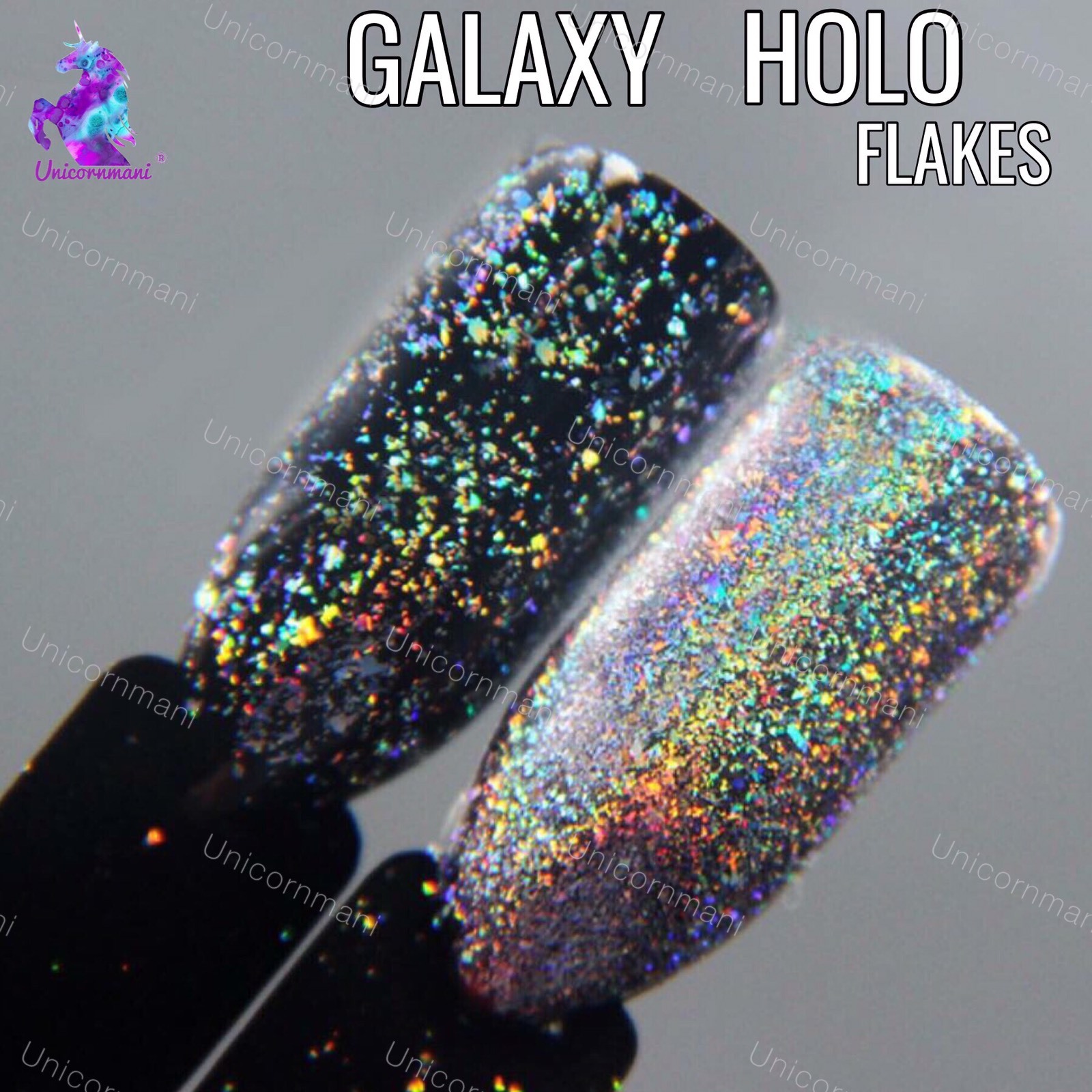 GALAXY HOLO FLAKES Chrome Flecks Unicorn Powder Holographic Nails Sequins