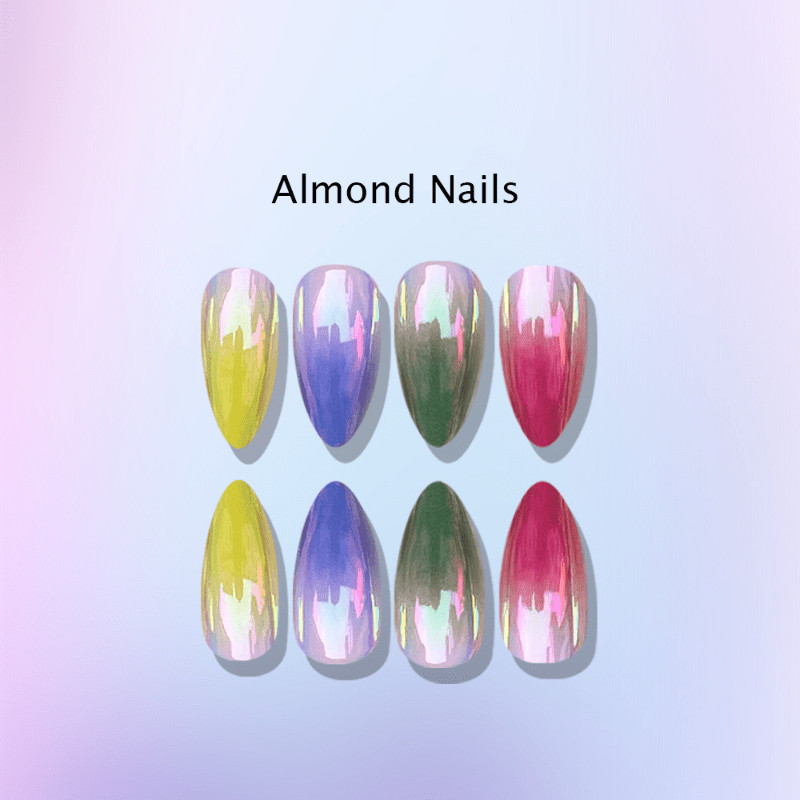 48pieces of almond shaped gradient rainbow wearing nail art with dazzling colors