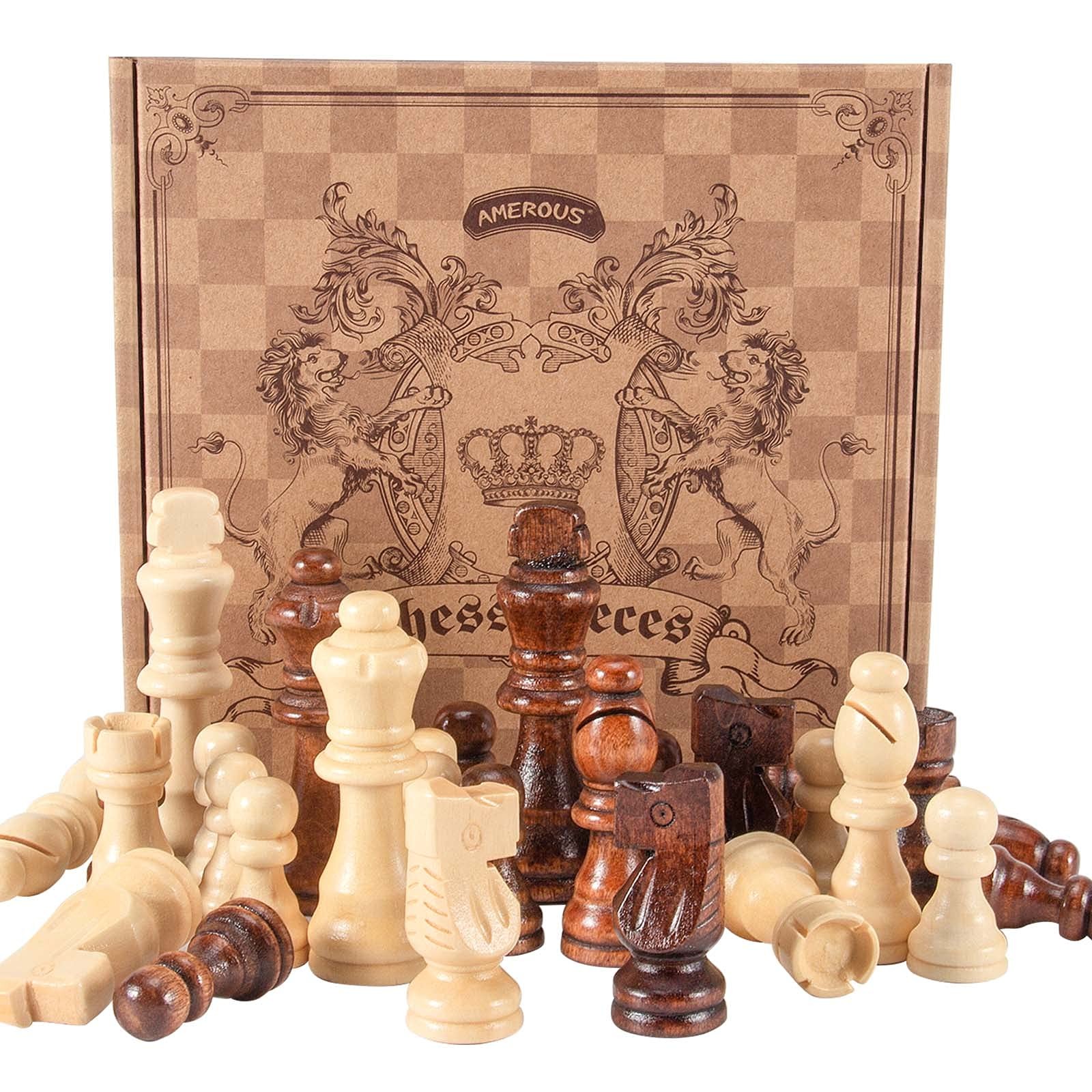 AMEROUS Wooden Chess Pieces Only, 32 Pieses / 3.05″ Medium, Bronze