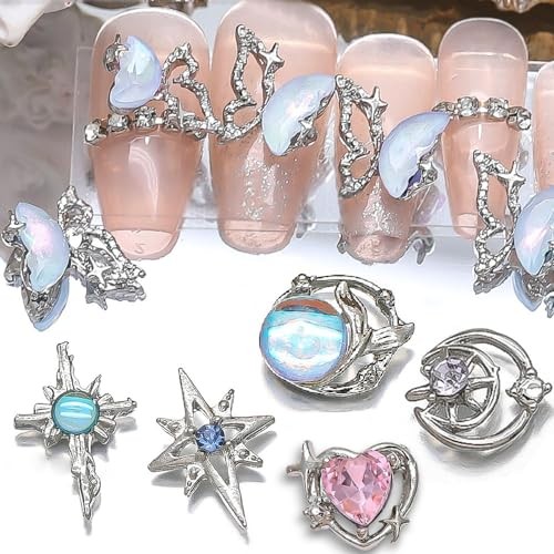 16 Styles Luxury Moon Star Nail Charms for Acrylic Nails Alloy Rhinestone Star
