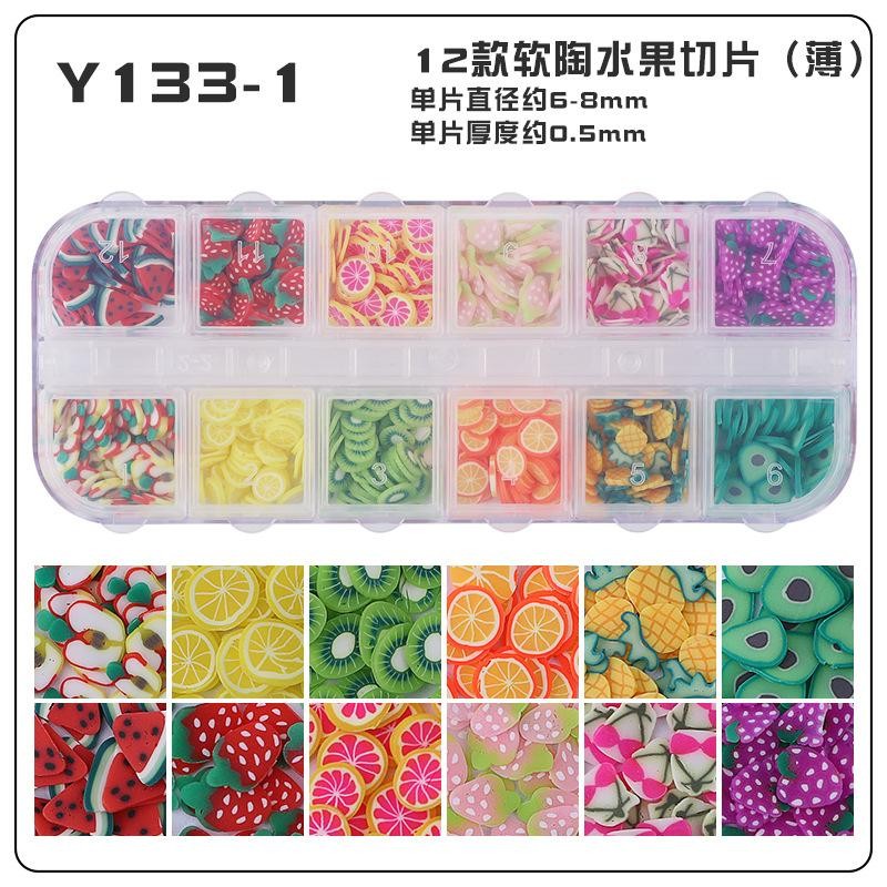 12 Grids Mixed Fruit Polymer Clay Slices,Nail Art Embellishments for DIY