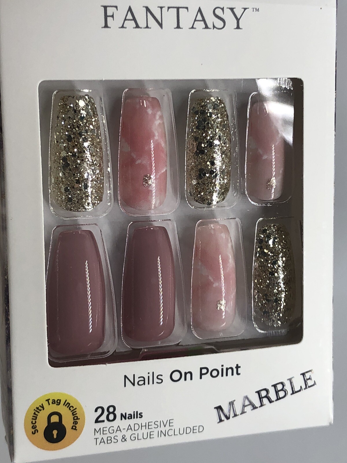 Lot of 36 Kiss Nails Voguish Fantasy Press On Long Coffin Marble Mauve Pink