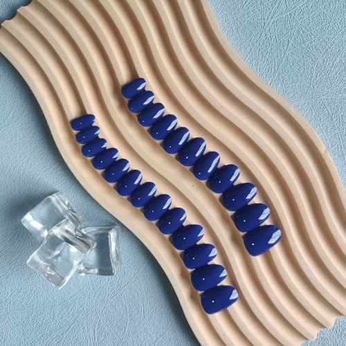 Royal Blue Almond False Nails – 24 Pieces – Press-On – Glossy Royal Blue
