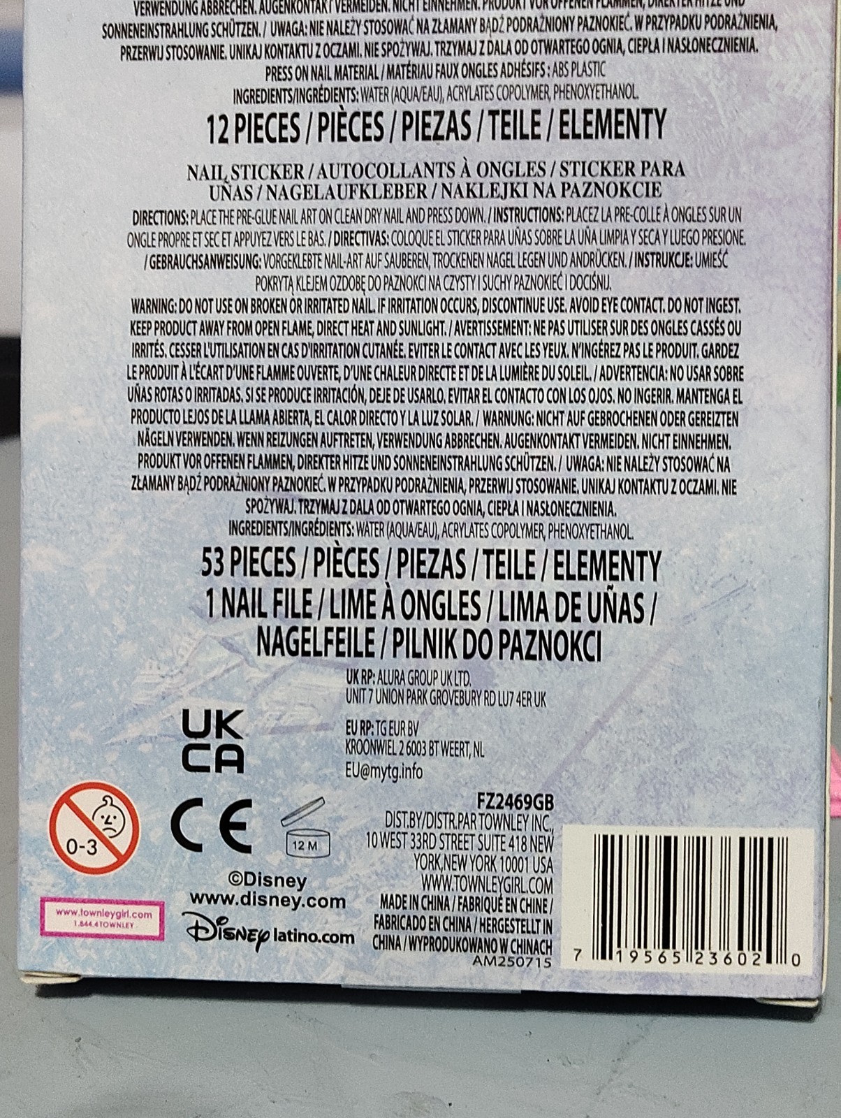 66 Piece Disney Frozen Nail Set~12 Press-On Nails & 53 Nail Stickers, New In Box