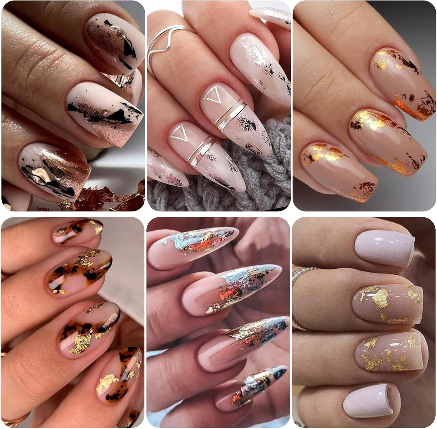 8 Bottles Gold Flakes Nail Glitter Foils Metallic Gold Silver Black Rose Golden