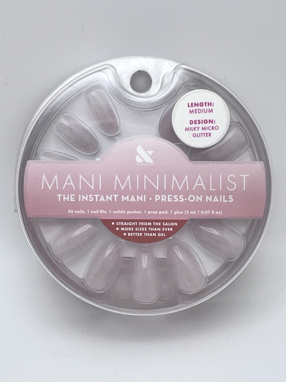 Mani Minimalist Press-On Nails Medium Milky Micro Glitter Instant Mani 42pcs