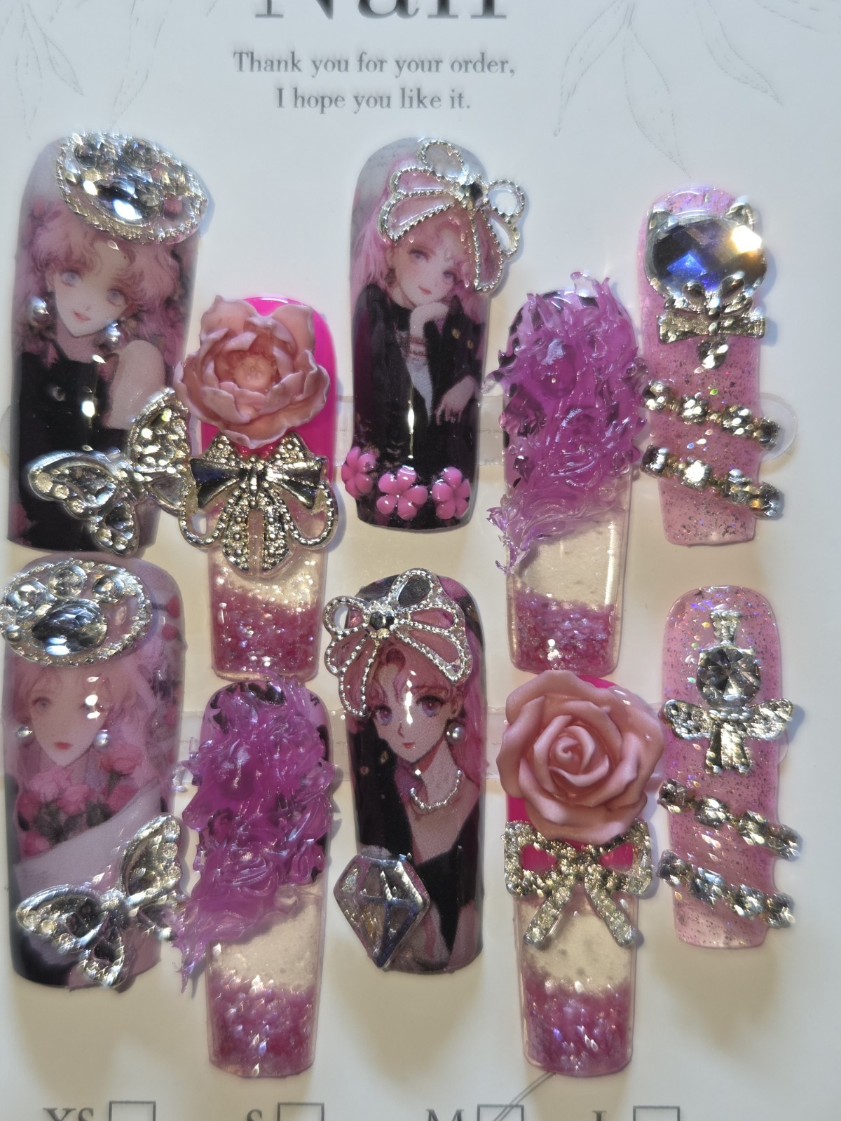 Press On Nails Handmade Medium Short Square Hot Pink, Pink Lady, Aqua Water Nail