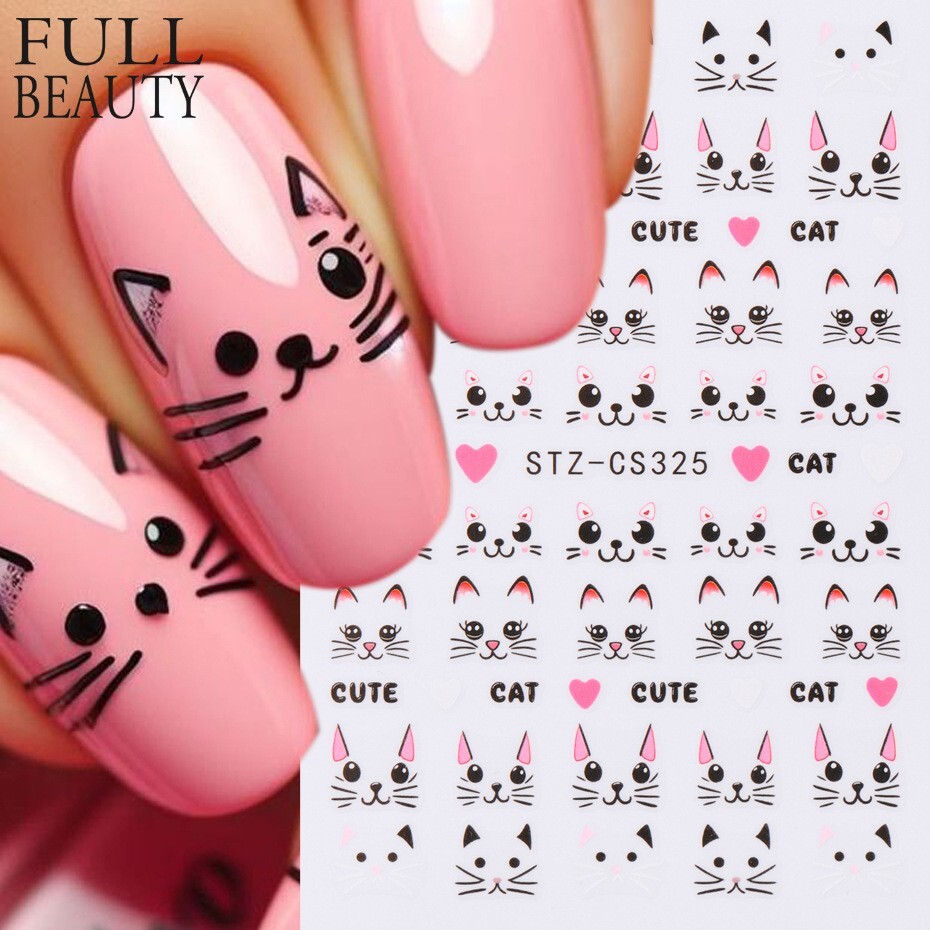 Cat Kitten Meow Animal Print Nail Stickers Decals Decoration Waterproof DIY NS53