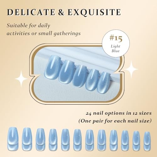 Light Blue Cat 24 Ounce (Pack of 1) 24Pcs-Coffin Medium Square-15 Light Blue