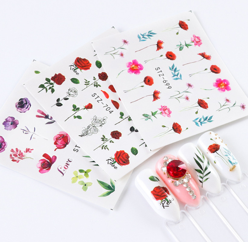 Nail Art Water Transfer Sticker Flower Rose Butterfly Lily Seashell Decals NS5