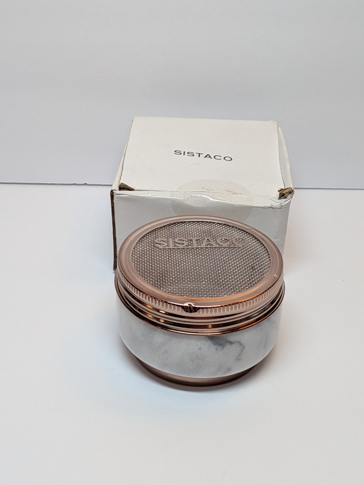 Sistaco “The Pedestal” Nail Powder Catch Tray Carrara Marble ~ New w/Flaw