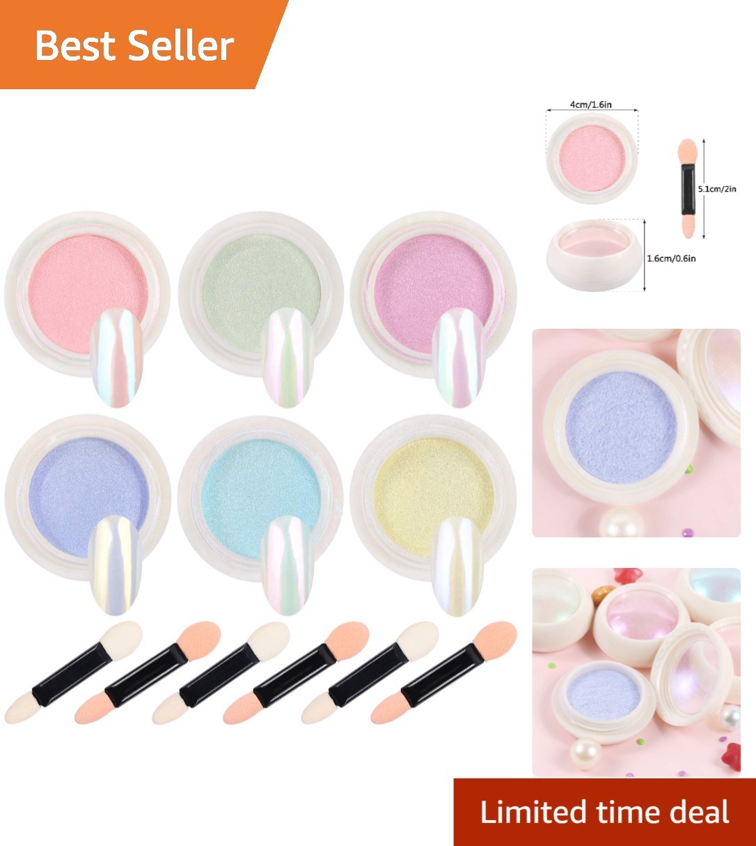 High-Quality Aurora Nail Powder with 6 Sponge Brushes for Easy Application