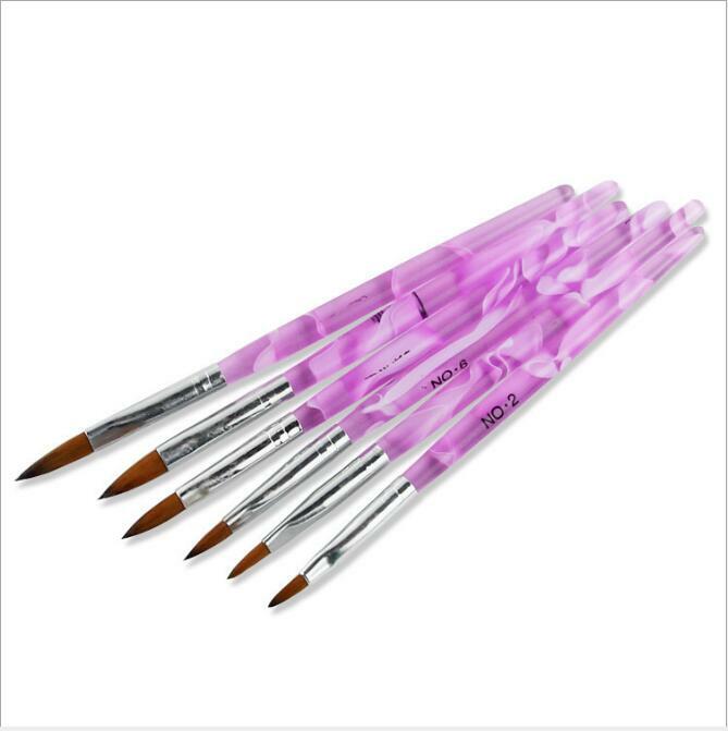 6Piece Nail Art Brush Tools Crystal Handle Acrylic UV Gel Carving Glitter Pens