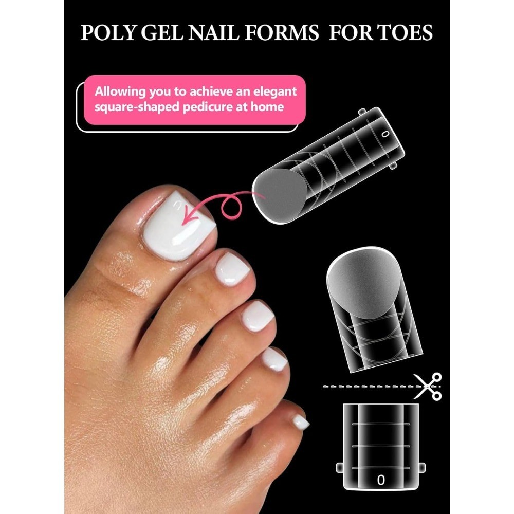 Reusable Poly Gel Toenail Kit with Forms, 120PCS Toe Nail Extension Tips in