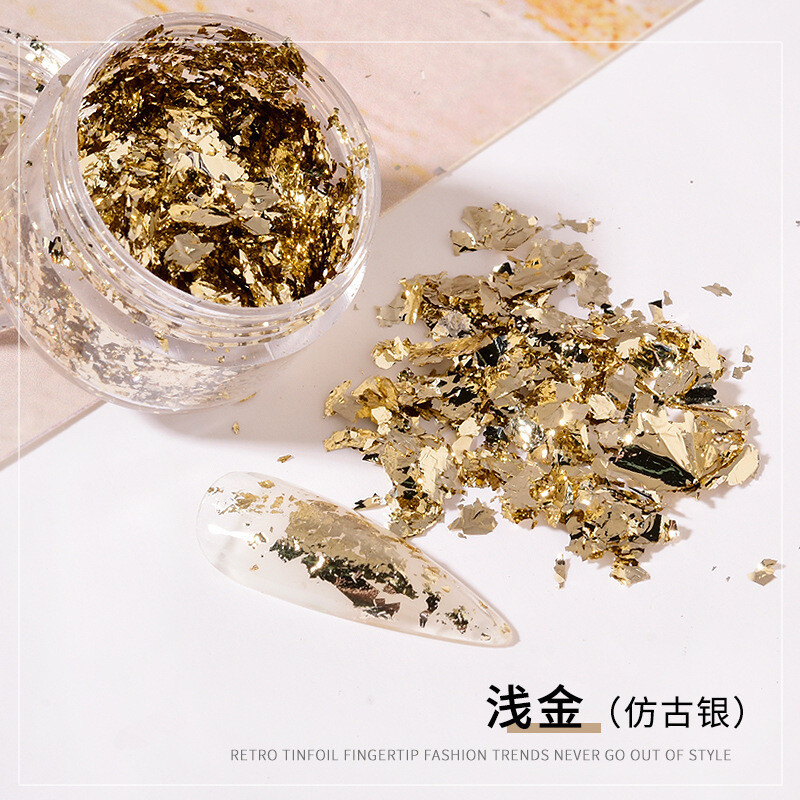 2 Boxes Nail Art Foil Silver Gold Copper Flakes Glitter Paper Decoration Makeup