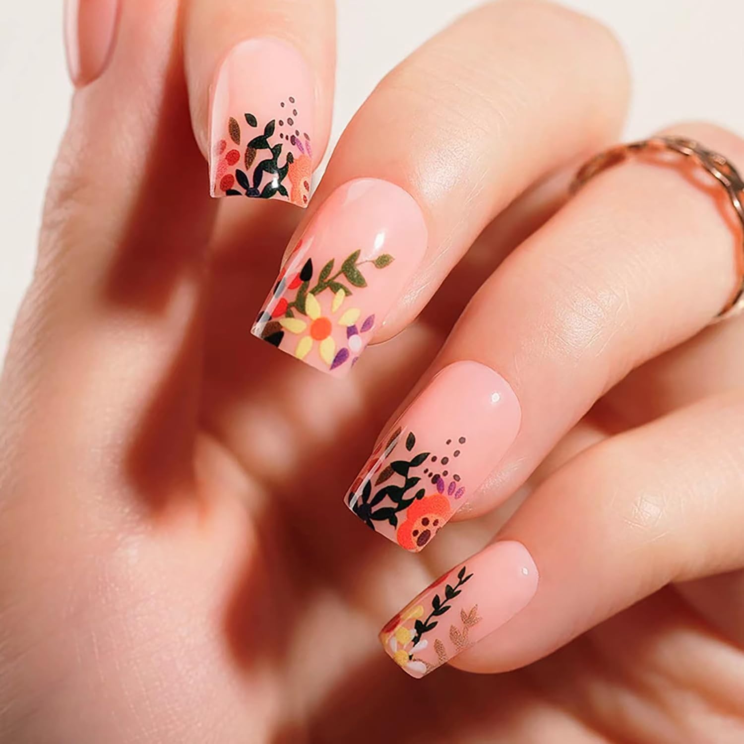 Vezocim Flower Press On Nails Medium Square Glossy Fake Nails 24PCS Floral NEW