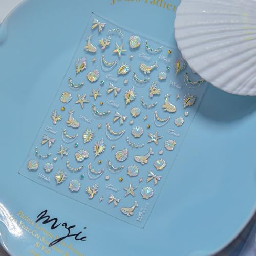 Summer Nail Art Stickers Decals Golden Ocean Theme 5D Embossed Nail style4