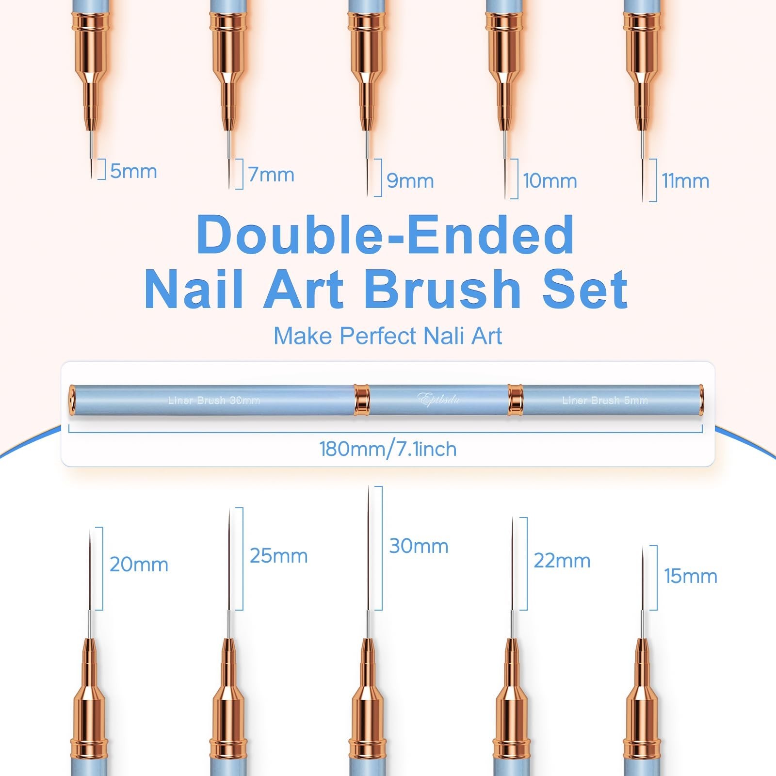 10PCS Double-Ended Nail Art Brushes Set – Fine Detail Liner Brushes for Nail Des