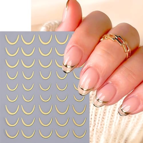 6 Sheets French Stripe Line Nail Stickers Metallic Stripe Lines french tip line