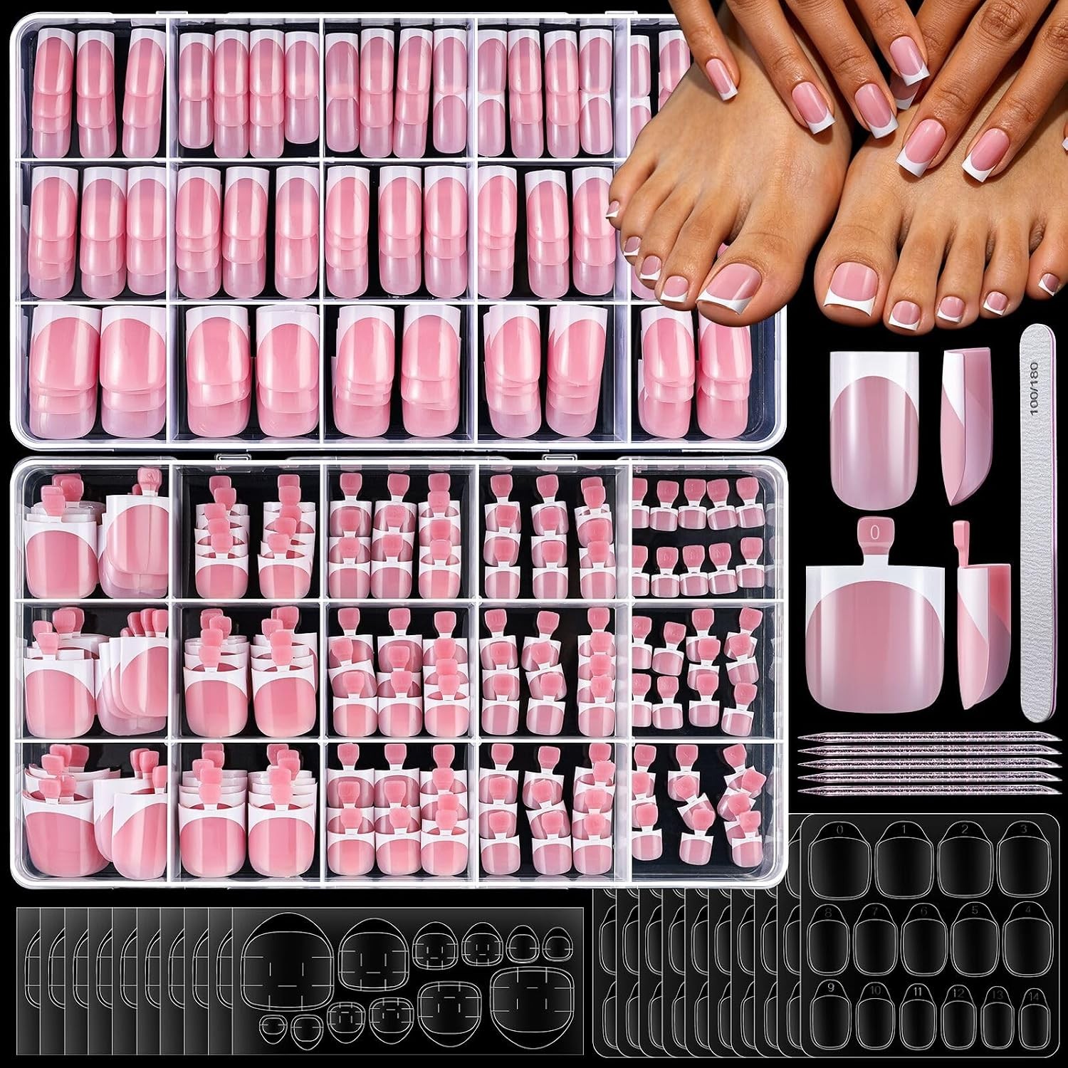 YGDZ 300PCS Press On Toenails & French Tip Nails Kit, Short Square