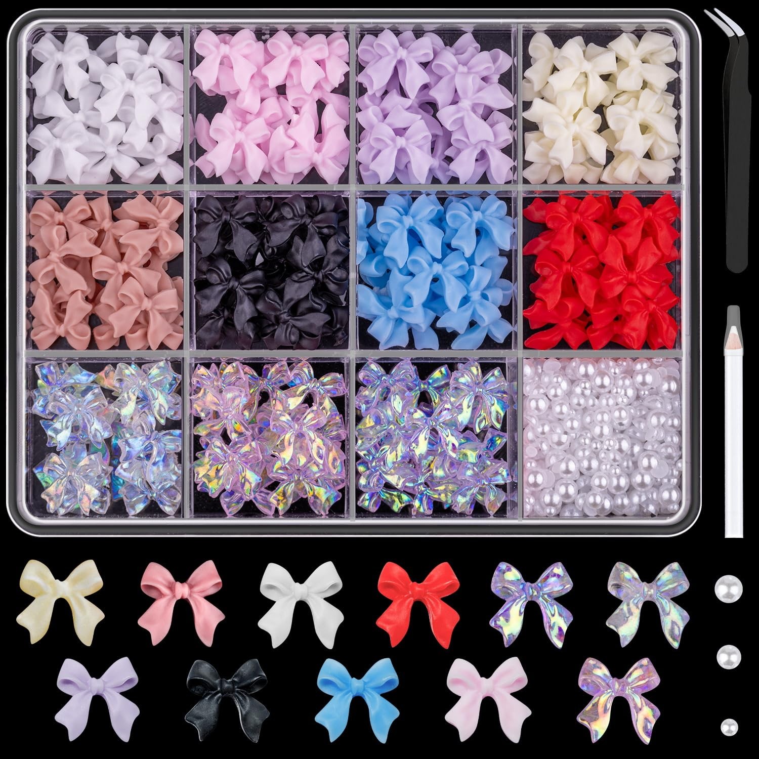 600 Pcs 3D Nail Bow Charms 11 Colors for Nail Art DIY Manicure Crafts