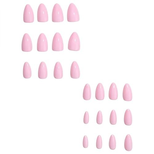 Pink Solid Color Press On Nails Short Almond Fake Nails for Women Manicure