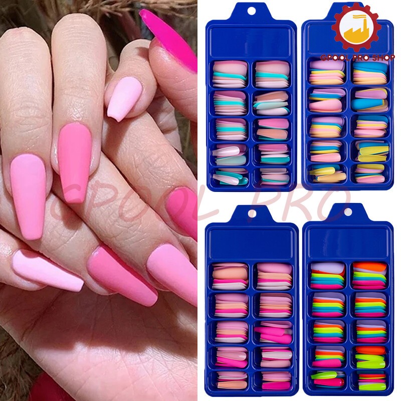 240/100PCS Full Cover Long Coffin Fake Nails Art Manicure False Nail Tips Matte