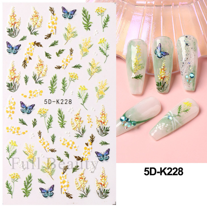 5D Engraved Flower Butterfly Nail Art Sticker Decal DIY Decoration Manicure NH24