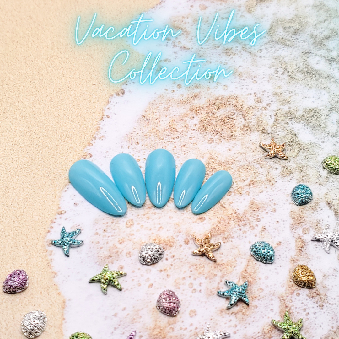 #422 Light Blue Press On Nails | Handmade | Hard Gel Glue On Nails