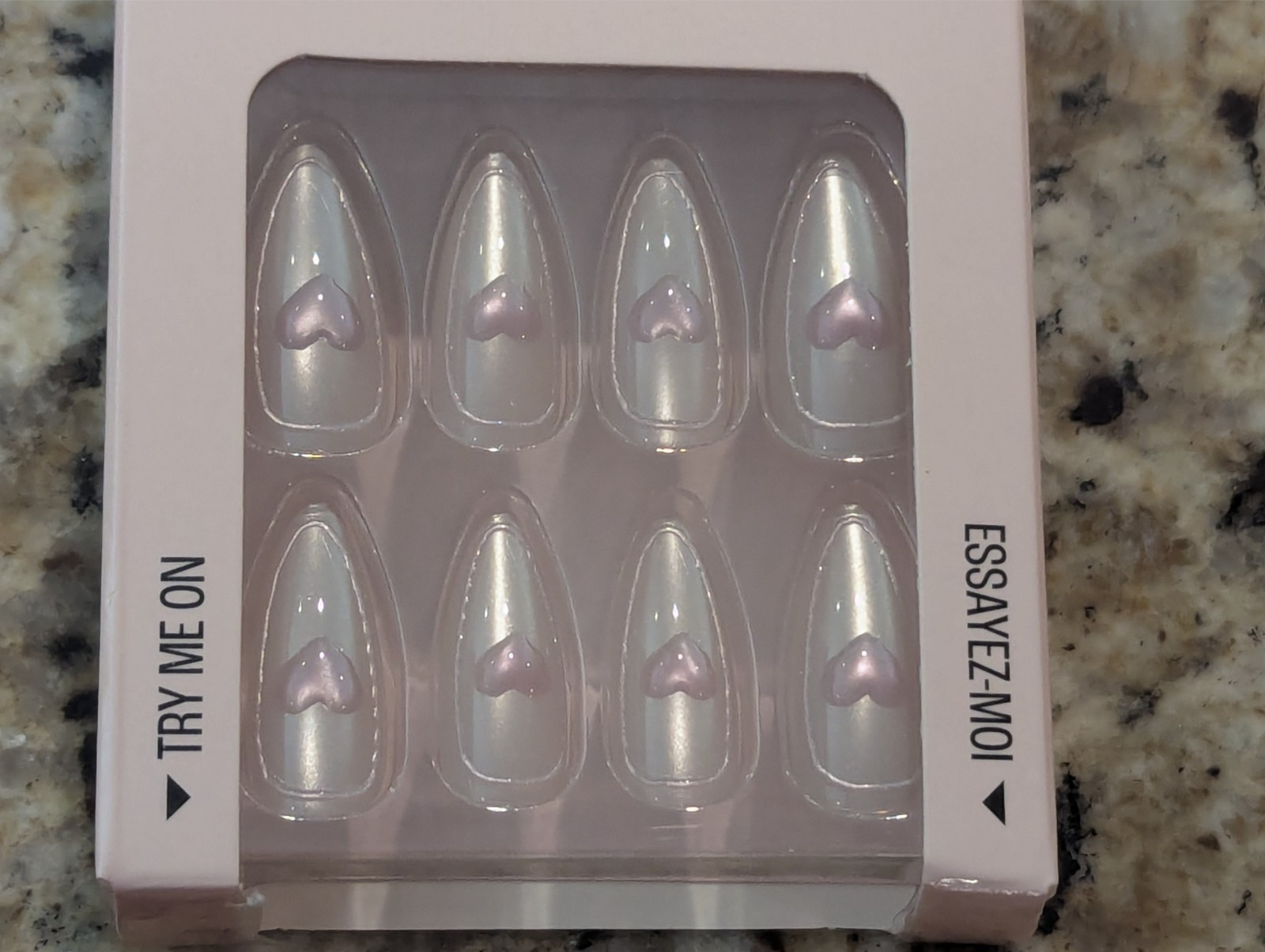 LA Express Beauty False Press On Nails File & Glue Almond 24 ct Pink Hearts