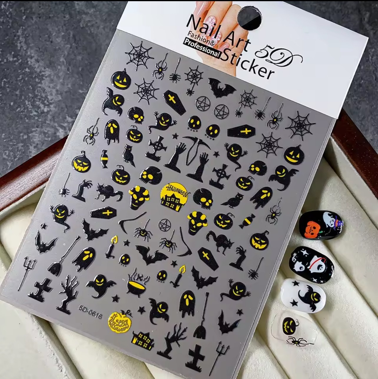 Halloween 5D Nail Art Stickers Spooky Ghosts Bats Spider Design DIY Nails 0616