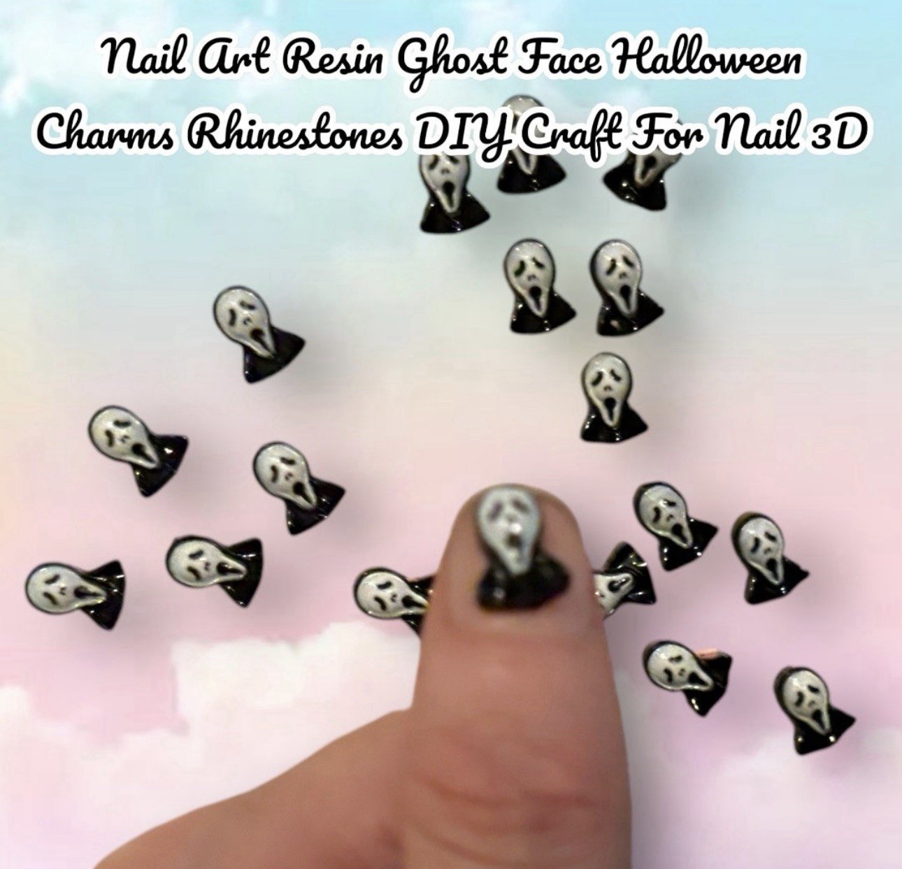 60 PIECES Nail Art Resin Ghost Face Halloween Charms DIY Craft for Nail 3D Art