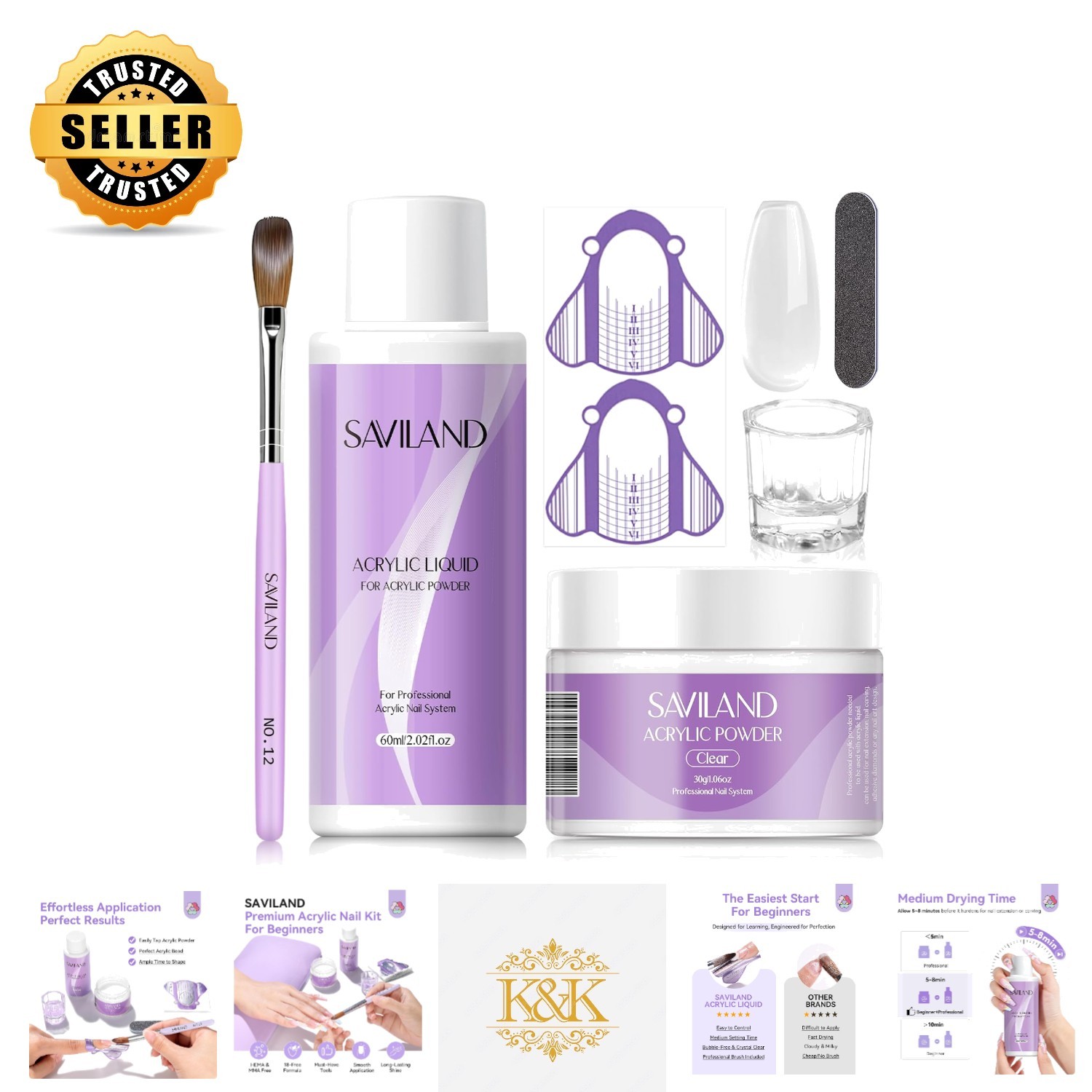 Nail Art Starter Kit with 30g Acrylic Powder & Low-Odor Monomer for Easy Use