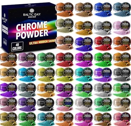 48 Color Chrome Powder Set – Metallic Mica Pigments for Nails, Resin Art & DIY C