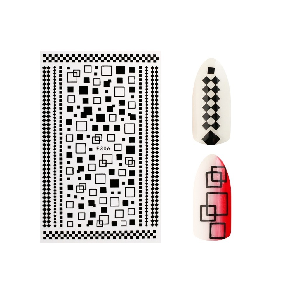 Nail Art 3D Decal Stickers beautiful black squares and rhombuses F306