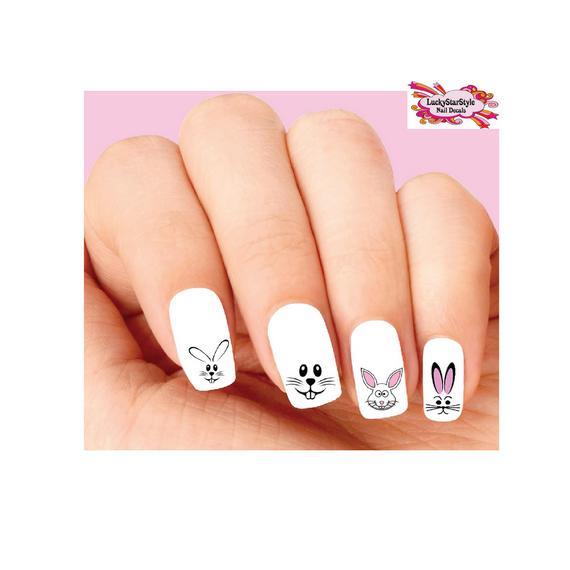 Waterslide Nail Decals Set of 20 – Cute Easter Bunny Faces Assorted