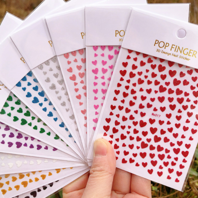Nail Art Sticker Glitter Heart Valentine Decals Manicure DIY Peel & Stick NH6