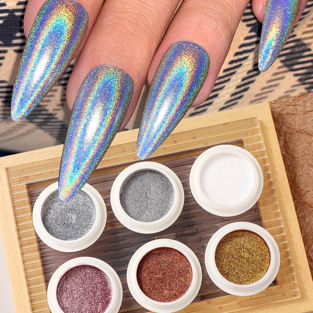 Chrome Nail Powder Set, 6 Colors Metallic Gold Silver Rose Pink White Mirror …