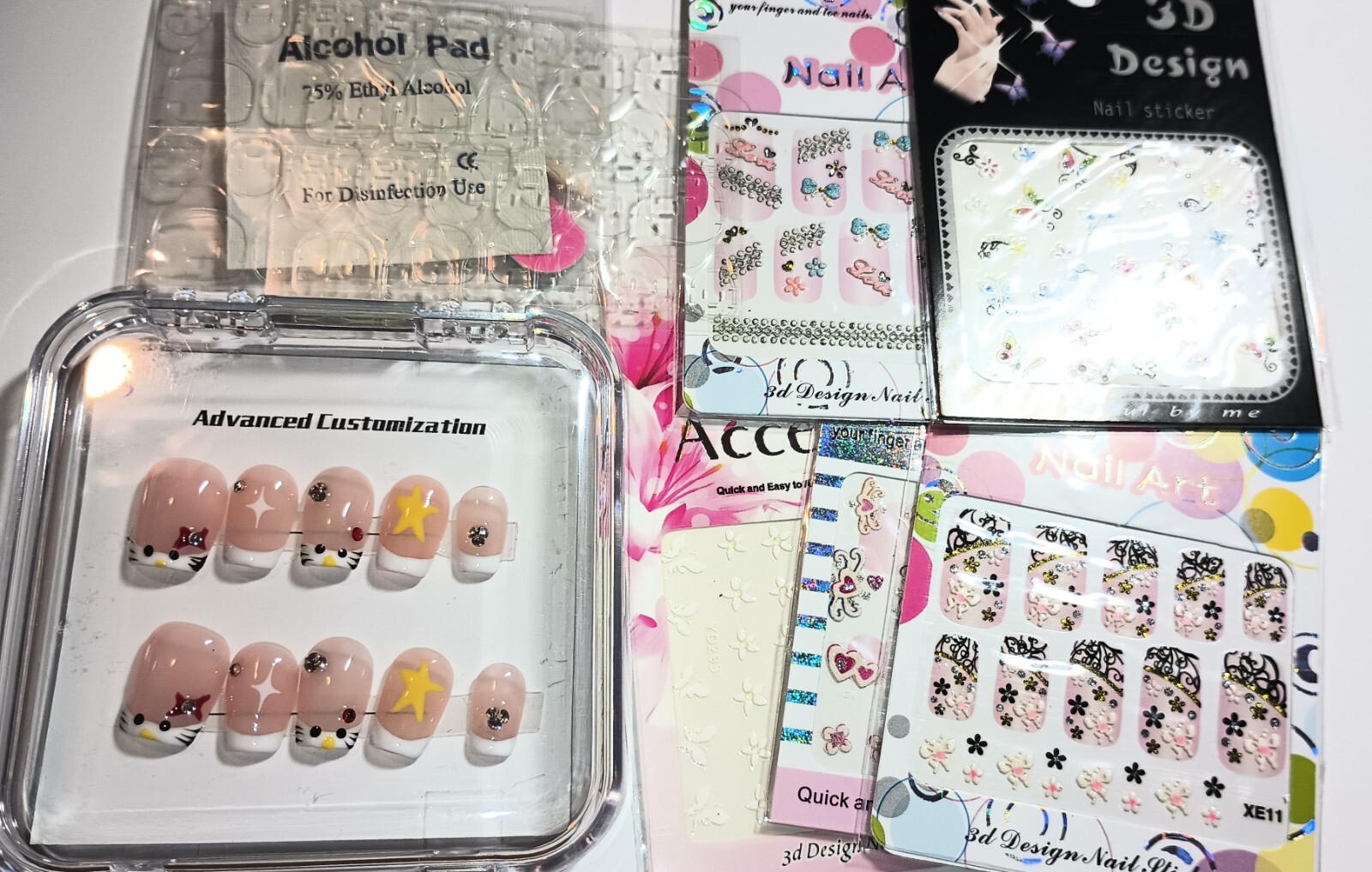 Handmade press on nails easy to put on & off reusable +5 pieces nail stickers.