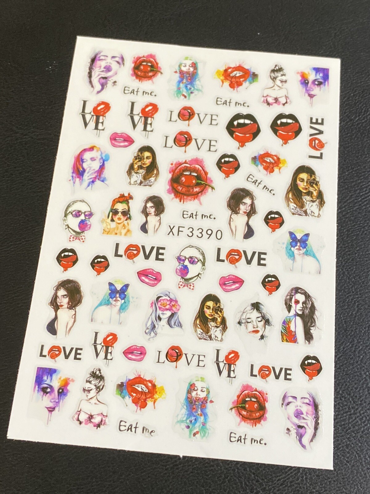 3psc/set Nail Art 3D Decal Stickers Kisses Lovely Lips Angel & Heart