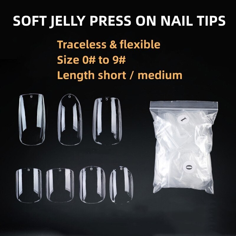 100pcs Full Cover Medium Short Square Oval Gel Press On False Nail Art Tips