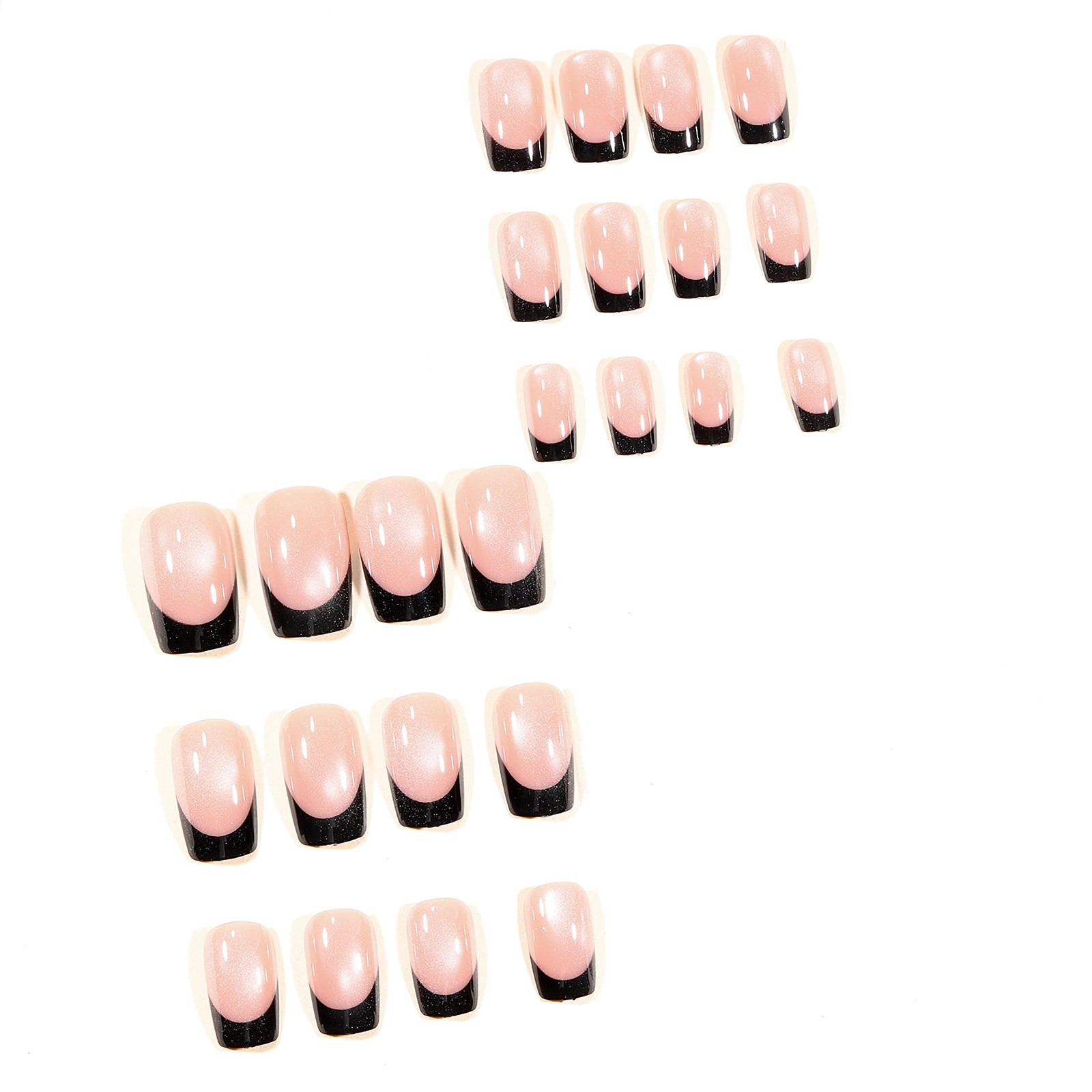 MERVF Press on Nails Medium Square, Black French Tip Fake Nails Cat Eye Desig…