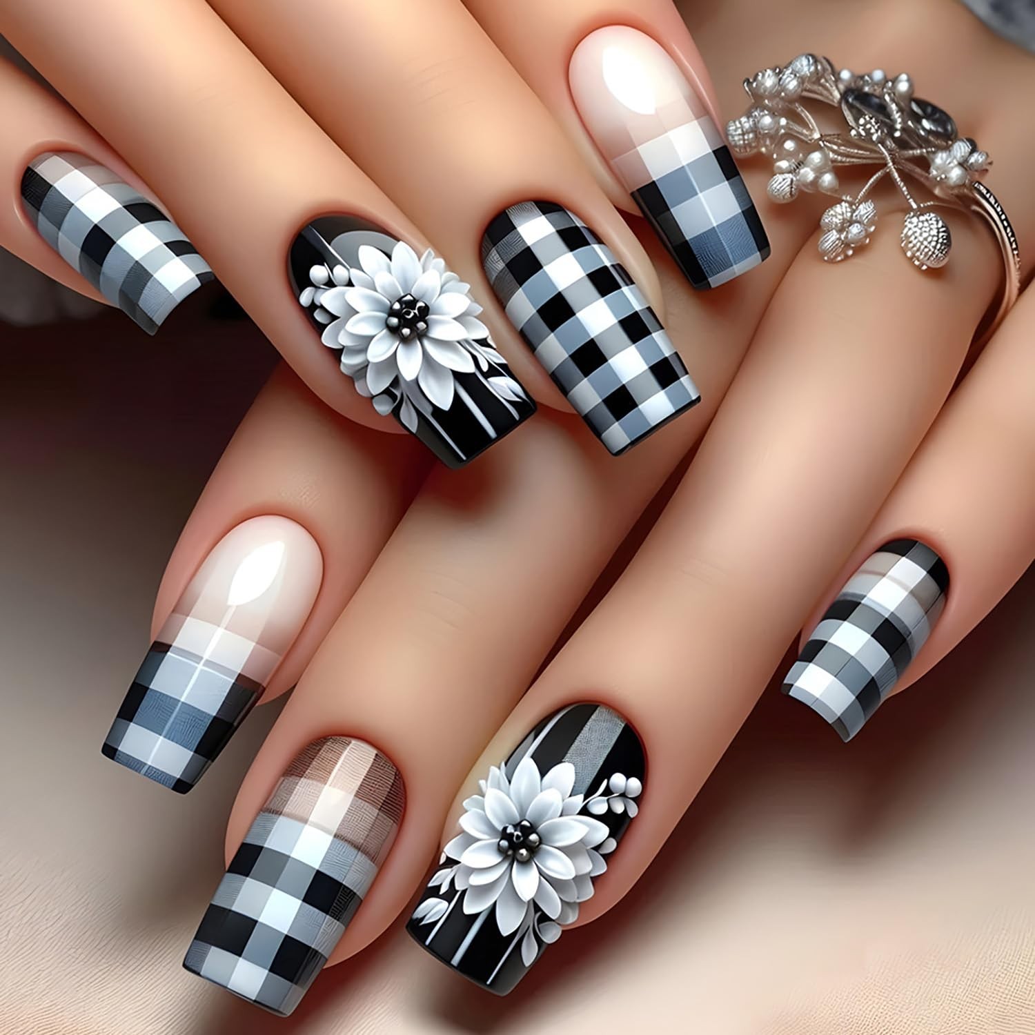 Press on Nails Medium Square Shaped Acrylic Medium Square Shaped False Nails …