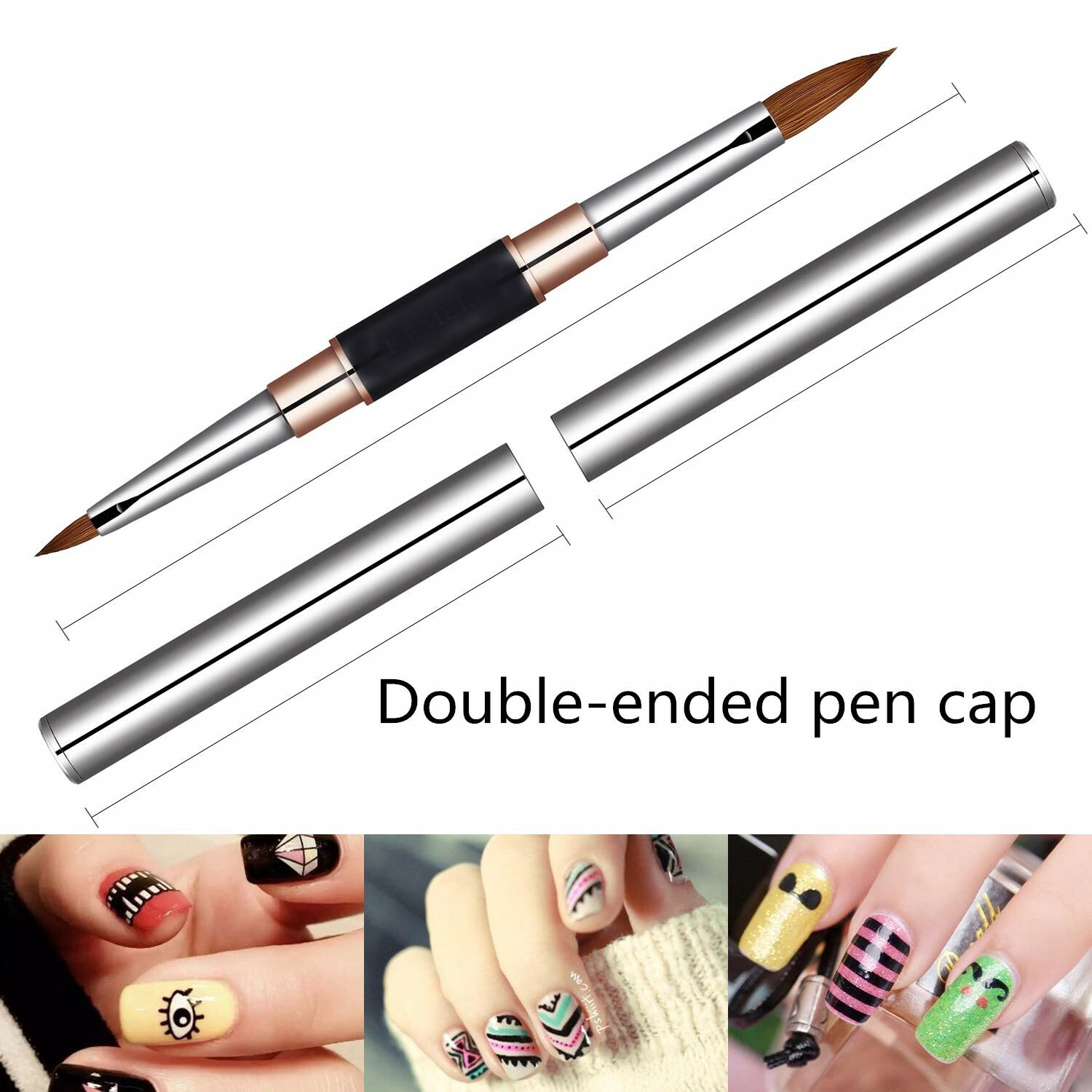 100% Kolinsky Acrylic Nail Brush 2-Head Dual-tip Size 2+8, 4+10, 6+12 Crimped